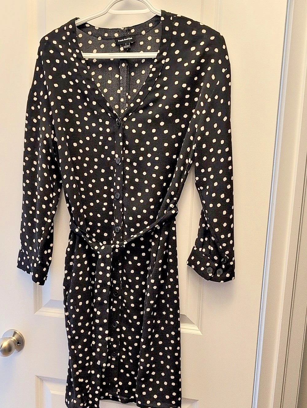 Frank And Oak Polka Dot Midi Dress in Black & White